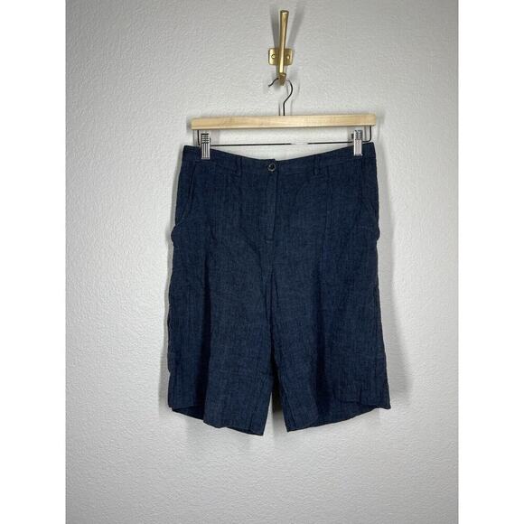 Poetry Womens Crinkle Knit Bermuda Short Size 6 Linen Cotton Blue - Picture 1 of 4